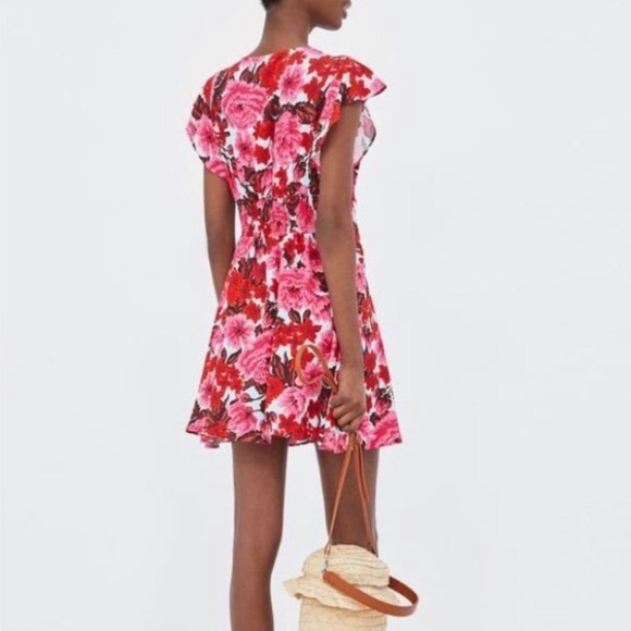 Zara Pink Blue Front Button Floral Mini Dress - Picture 4 of 7